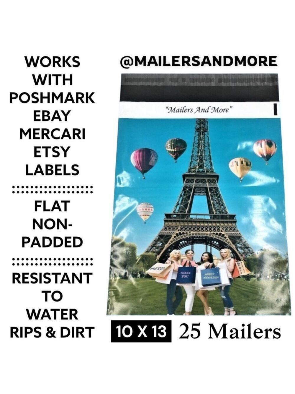 25 10X13 Shopping Girls Eiffel Tower Paris Poly Mailers Flat Shipping Envelopes - Picture 2 of 10